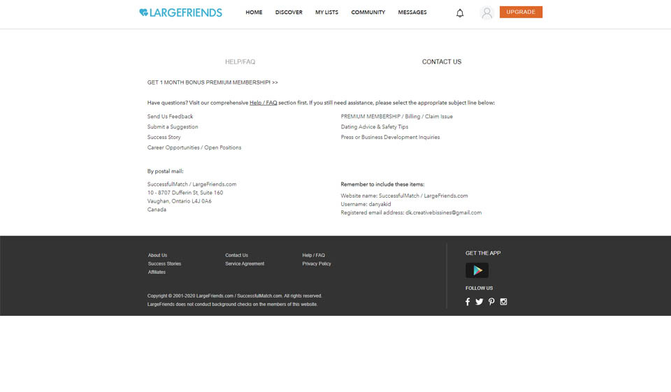 Características del sitio de LargeFriends