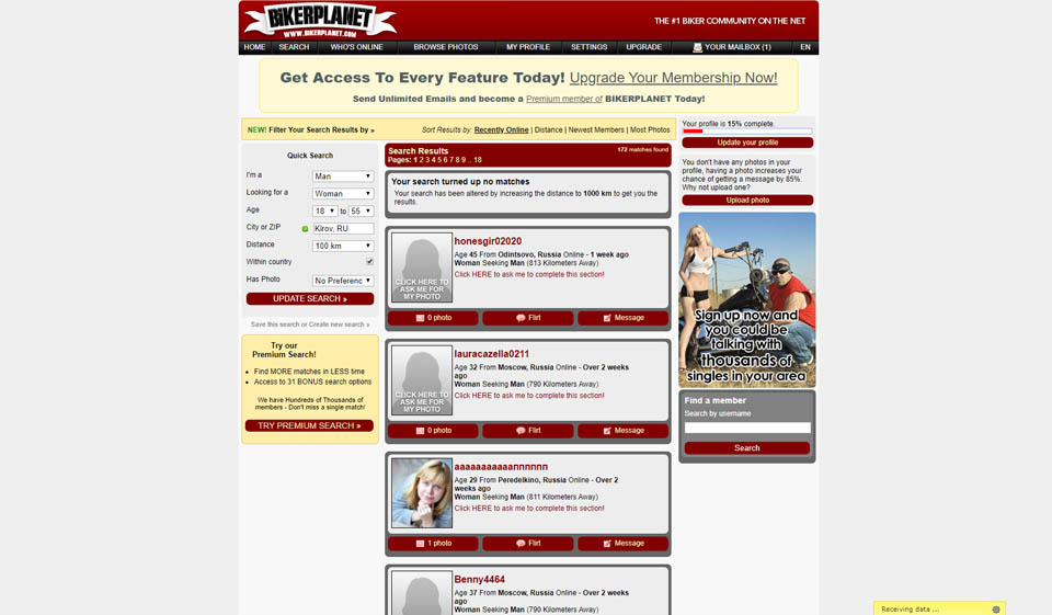 Funkcje witryny Biker Planet