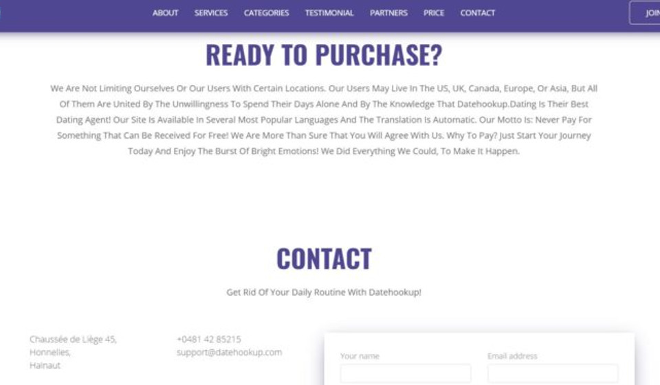 Características del sitio de conexión de fecha