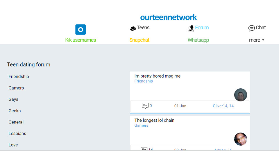 Our Teen Network Site Features
